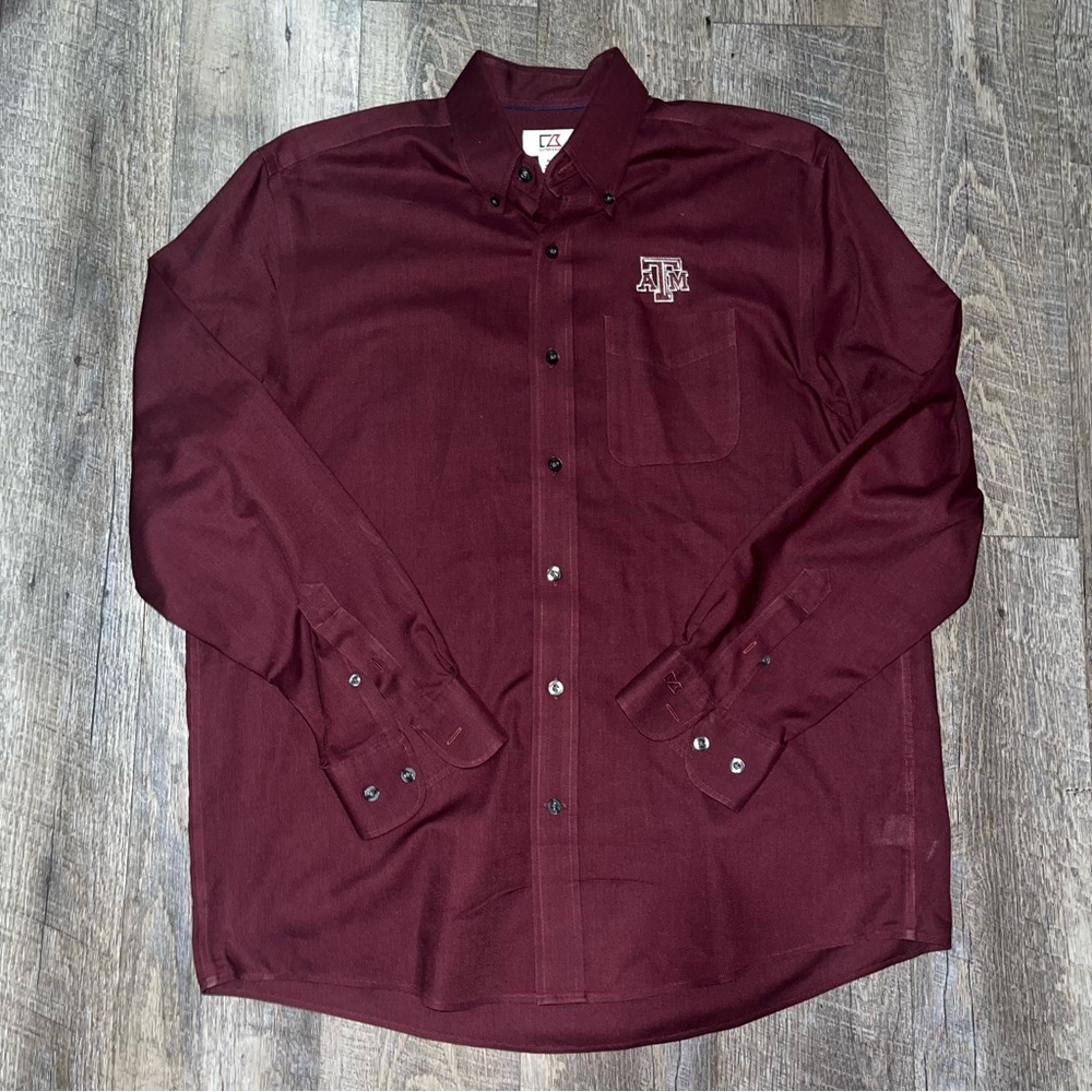 Texas A&M Aggies Button Up Shirt Mens Medium Maroon Embroidered Longsleeve‎